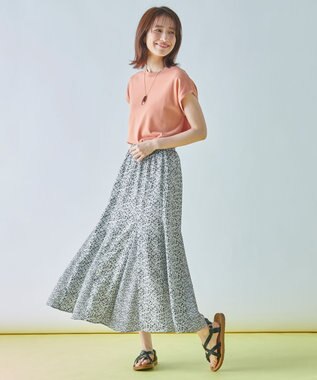 ANY 【洗濯機可能/ウエストゴム】プリントマーメイドスカート モノトーンフラワー