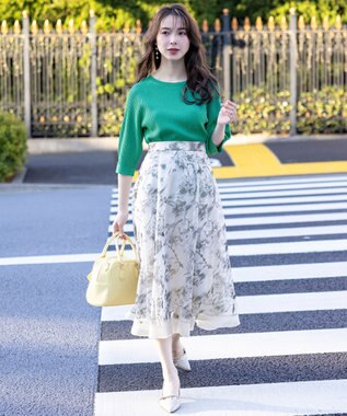 ANY SIS 【WEB・一部店舗限定】ハッチングフラワープリント スカート アイボリー系