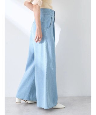 earth music&ecology ダブルベルトデザインワイドパンツ Light Indigo