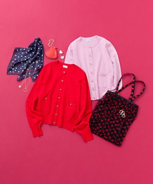 組曲 S ハートボタン ニットカーディガン バレンタインレッド系