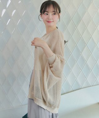 Tiaclasse 【新色追加】メッシュ編みニットドルマンカーディガン ライトベージュ