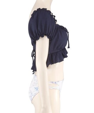 San-ai Resort（三愛水着楽園） 軽い着け心地でしっかり盛れる【楽盛り水着】　パフスリーブワイヤービキニ　9M　【San-ai Resort（サンアイリゾート）】 ネイビー