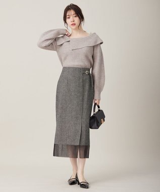 ANY SIS シアーコンビヘリンボーン スカート ブラック系