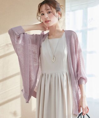 Tiaclasse 【新色追加】メッシュ編みニットドルマンカーディガン ピンク