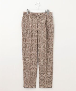 自由区 【洗える】ダマスクフローラルプリントテーパード パンツ モカ