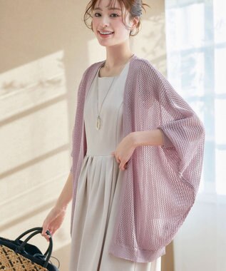 Tiaclasse 【新色追加】メッシュ編みニットドルマンカーディガン ピンク