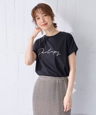 ANY 【汗ジミ防止加工】シルケットスムースフレンチスリーブ刺繍ロゴTシャツ ブラック