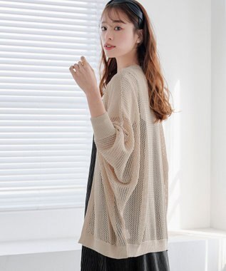 Tiaclasse 【新色追加】メッシュ編みニットドルマンカーディガン ライトベージュ