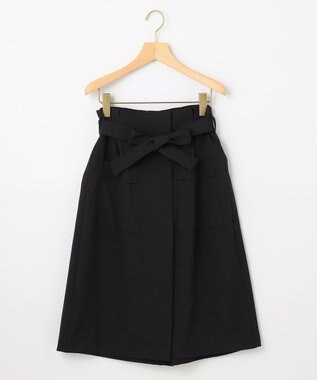 組曲 【ベルト付】リネン混オックスストレッチ キュロットパンツ ブラック系