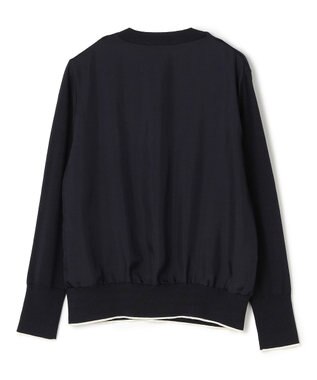 BEIGE， CHLOR / ウールシルクツイルドッキングVネックニット Navy