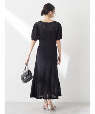 earth music&ecology ２点ＳＥＴ透かし編みカーディガン＋裾フレアスカート Dark Navy