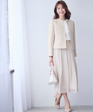 ANY SIS リップルボーダーストレッチ ジャケット ベージュシャンブレー