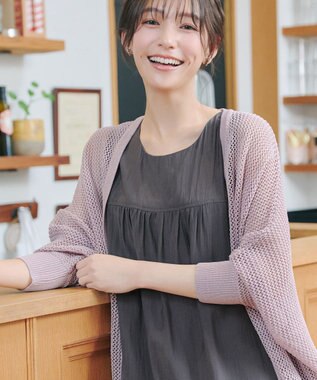 Tiaclasse 【新色追加】メッシュ編みニットドルマンカーディガン ピンク