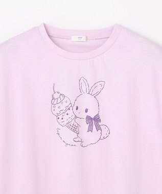 ANY KIDS 【綿100%/接触冷感】ひんやり オーバーサイズ アニマルTシャツ ラベンダー×ウサギ