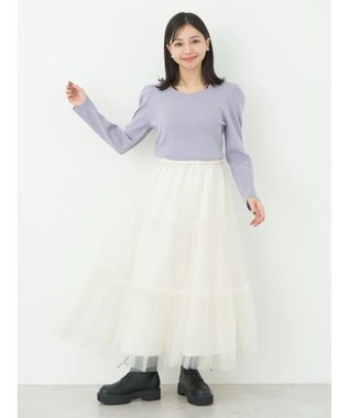 earth music&ecology ハートネック袖パールニットプルオーバー Lavender