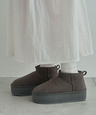 WEGO 【暖かい】厚底ショートFムートンブーツ グレー