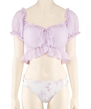 San-ai Resort（三愛水着楽園） 軽い着け心地でしっかり盛れる【楽盛り水着】　パフスリーブワイヤービキニ　9M　【San-ai Resort（サンアイリゾート）】 パープル