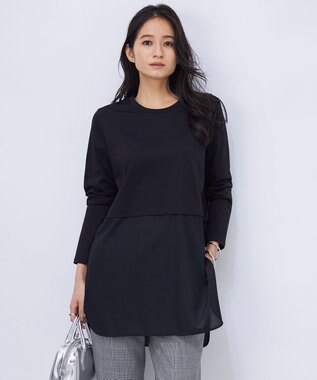 ICB L 【洗える】 シアージャージーコンビ カットソー ブラック系