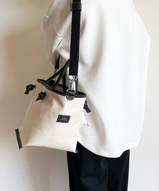 Hekhèr Le Style de Vie 【日本製 / 2WAY】コットンキャンバス×シュリンクレザー ノットハンドバッグ medium ブラック