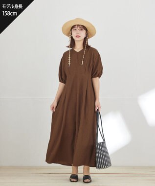 Tiaclasse L 【新色追加】ワッフルVネックワンピース ブラウン