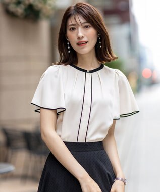 ANY SIS S 【洗える】バイカラーフレア ブラウス アイボリー