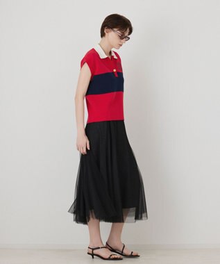 GRACE CONTINENTAL ラガーポロニットトップ レッド
