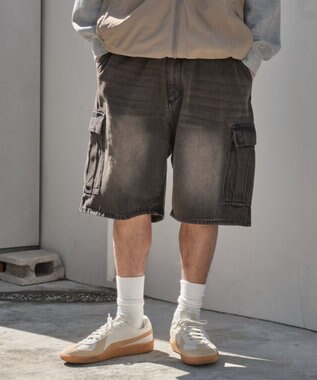 WEGO 【SMLサイズ展開】イージーバギーデニムカーゴショーツ デニムブラックソノタ