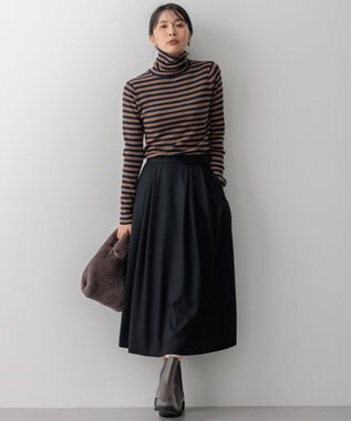 23区 【Oggi1月号/CLASSY.11月号掲載】ウーステッドウール リブタートルネック ニット キャメル×ネイビー