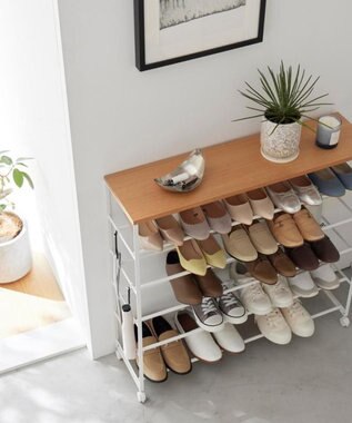 tower 天板付きシューズラック タワー 5段 キャスター付 W90 ホワイト ホワイト