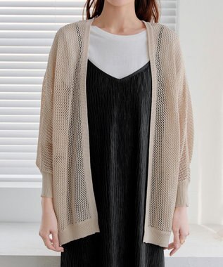Tiaclasse 【新色追加】メッシュ編みニットドルマンカーディガン ライトベージュ