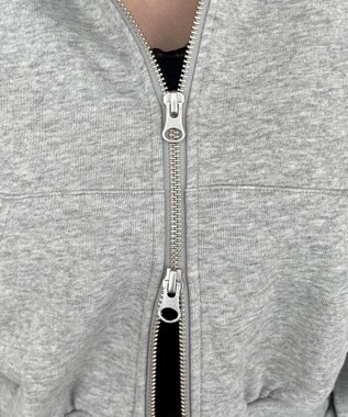 WEGO Wジップショートパーカー 杢グレー