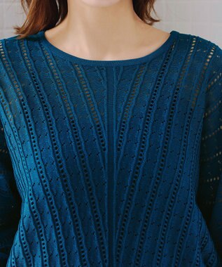 Tiaclasse L 【洗える】透かし編みドルマンニットトップス ターコイズ