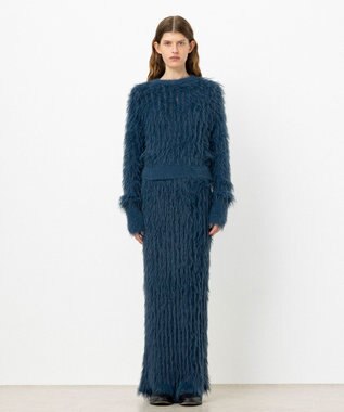 NAVE 【ReNAVE・洗える】メルティーシャギーニット スカート ブルー系