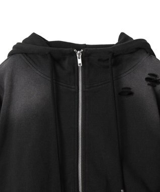 WEGO ヴィンテージウォッシュWジップショートパーカー ブラック