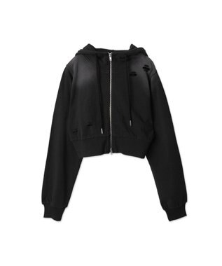 WEGO ヴィンテージウォッシュWジップショートパーカー ブラック