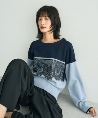 YECCA VECCA バイカラーレースニット