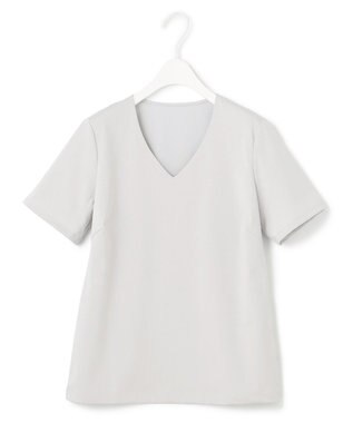 ICB L 【接触冷感・UVケア・防シワ・洗える】スーペリアジャージー 半袖Vネックプルオーバー ライトグレー系