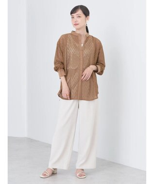 earth music&ecology レースバンドカラーシャツ Camel