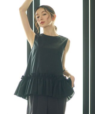 #Newans タックフリルヘムシャツ ブラック