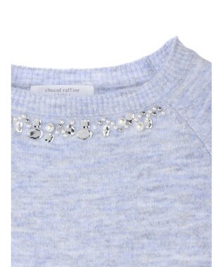 Green Parks ビジュー付きニットプルオーバー Blue