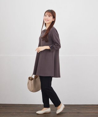 Tiaclasse 袖リボンチュニック チャコールグレー