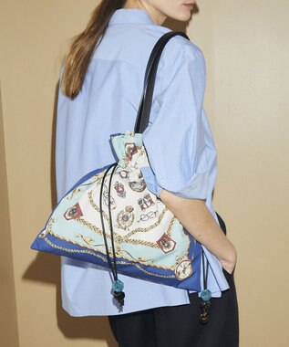 TOPKAPI 【TREASURE TOPKAPI】マイルドサテン スカーフ柄 巾着 トート バッグ ブルー