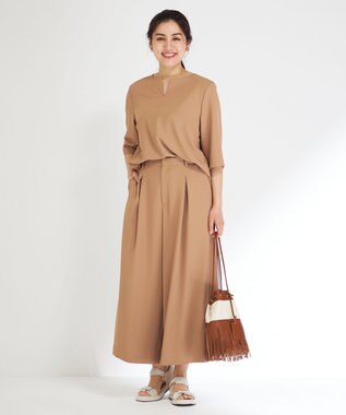 23区 L 【Lサイズ限定/洗える】ハイストレッチツイル パンツ キャメル系