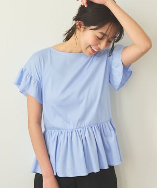 Feroux 【UVケア】フリルスリーブペプラム カットソー スカイブルー系
