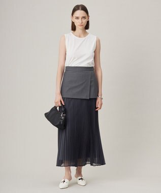 ICB 【洗える】LooseWeave ドッキングプリーツスカート チャコール系