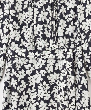 J.PRESS LADIES 【洗える】スパンフラワープリント  ワンピース ネイビー×オフ系