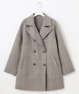 自由区 L 【17号サイズまで展開・カタログ掲載】ウールリバーチェック柄ダブルブレスト コート モカチェック