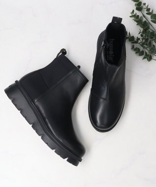 INTER-CHAUSSURES 【BUSSOLA】撥水厚底素材コンビショートブーツ ブラックコンビ