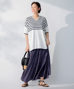 自由区 L 【洗える/着丈調節可】カラー ティアードスカート グレー系