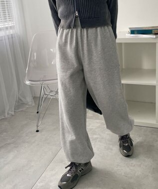 WEGO 【あったか/ウエストゴム】裏起毛スウェットジョガーパンツ 杢グレー